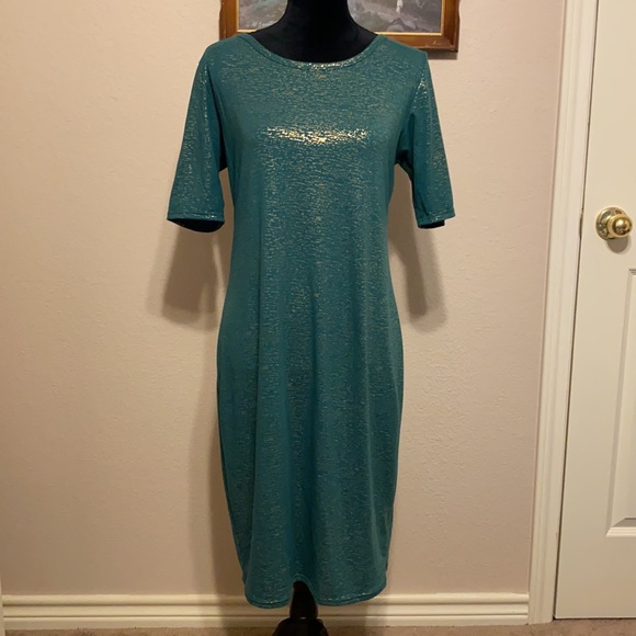 LuLaRoe Dresses & Skirts - Lularoe Casual Dress Green/Metallic Gold Large